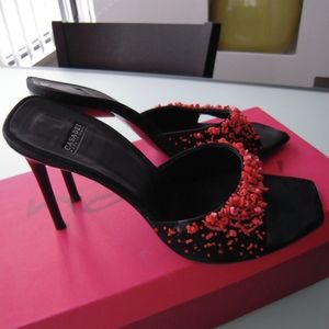 Beautiful Casadei Black Heels With Real Corals / 8.5